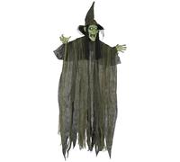 Outsunny 170 cm Life Size Hanging Halloween Animated Witch with Glowing LED Eyes, Spooky Witch Scary Halloween Decorations, Battery Operated, Indoor Party Props