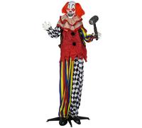 Outsunny 173 cm Life Size Halloween Animated Standing Clown & Hammer with Red Light Up Eyes, Sound Activated Moving Arms & Head, Scary Clown Halloween Decorations, Battery Operated, Indoor Party Props