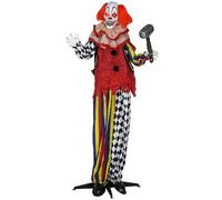 Outsunny 173 cm Life Size Halloween Animated Standing Clown & Hammer with Red Light Up Eyes, Sound Activated Moving Arms & Head, Scary Clown Halloween Decorations, Battery Operated, Indoor Party Props