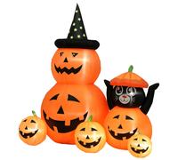Outsunny 180 cm Tall Halloween Inflatables Pumpkin and Cat with Built-in LED Lights, Self-Inflating Outdoor Halloween Decoration for Garden Party, Orange and Black Orange