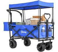 Outsunny Outdoor Push Pull Wagon Stroller Cart W/ Canopy Top Blue