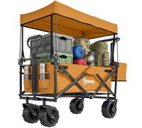 Outsunny 180L Festival Trolley on Wheels, Push & Pull Beach Cart with Removable Canopy, Wide All-Terrain Wheels, Folding Camping Trolley Cart, Adjustable Handle for Garden Fishing Shopping, Orange