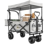 Outsunny 180L Festival Trolley on Wheels, Push & Pull Beach Cart with Removable Canopy, Wide All-Terrain Wheels, Folding Camping Trolley Cart, Adjustable Handle for Garden Fishing Shopping, Grey