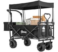 Outsunny Outdoor Push Pull Wagon Stroller Cart w/ Canopy Top Black | TJ Hughes White