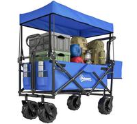 Outsunny Outdoor Push Pull Wagon Stroller Cart W/ Canopy Top Blue