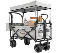 Outsunny Outdoor Push Pull Wagon Stroller Cart w/ Canopy Top Black - Grey