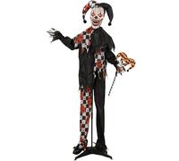 Outsunny 183 cm Life Size Halloween Animated Clown & Skull Staff with Red Light Up Eyes, Sound Activated Moving Arms & Head, Scary Clown Halloween Decorations, Battery Operated, Indoor Party Props