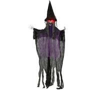 Outsunny 183 cm Life Size Halloween Animated Hanging Witch with Glowing LED Eyes, Spooky Witch Scary Halloween Decorations, Battery Operated, Indoor Party Props