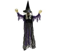 Outsunny 183 cm Life Size Halloween Animated Hanging Witch with Glowing LED Eyes, Spooky Witch Scary Halloween Decorations, Battery Operated, Indoor Party Props