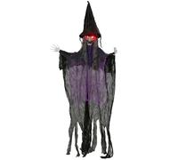 Outsunny 183 cm Life Size Halloween Animated Hanging Witch with Glowing LED Eyes, Spooky Witch Scary Halloween Decorations, Battery Operated, Indoor Party Props