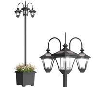 Outsunny 185 cm 3-Head Solar Lamp Post Light Waterproof LED Planter Black | Solar Light Post, Automatic On/Off, Adjustable Height, Outdoor Lamp, for Garden, Patio