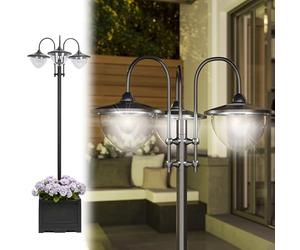 Outsunny 189cm 3-Head Solar Lamp Post, Street Light with Planter, Automatic-on, 6 Hour Max Outdoor Ready LED Lighting, Black