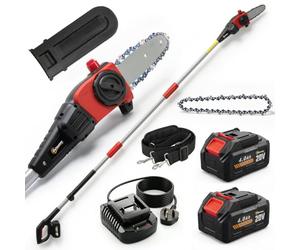 Outsunny 18V 8" Cordless Pole Chainsaw, 1.94m/2.56m Cordless Chainsaw | 2 x 4.0Ah Batteries, Charger, Auto Lubrication, 6m/s Chain Speed, Long Reach Pole Pruner, Branch Cutting Tree Trimming