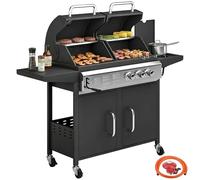 Outsunny 2+1 Burner Hybrid Dual Fuel BBQ Gas Grill, 2-in-1 Portable Propane & Charcoal Barbecue Grill Smoker Combo with Wheels, Warming Rack, Built-in Thermometer, Side Shelves, Cabinet, Lid, Black