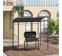 Outsunny 2.2 x 1.5 m BBQ Grill Gazebo Tent, Garden Grill with Metal Frame, Curved Canopy and 10 Hooks, Outdoor Sun Shade, Dark Grey