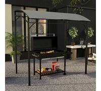 Outsunny 2.2 x 1.5 m BBQ Grill Gazebo Tent, Garden Grill with Metal Frame, Curved Canopy and 10 Hooks, Outdoor Sun Shade, Grey Grey