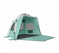 Outsunny 2-3 Person Pop Up Beach Tent, UPF15+ Sun Shelter with Extended Floor, Sandbags, Mesh Windows and Carry Bag, Green