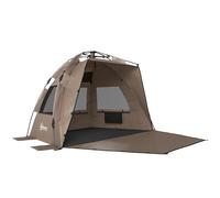 Outsunny 2-3 Person Pop Up Beach Tent, UPF15+ Sun Shelter with Extended Floor, Sandbags, Mesh Windows and Carry Bag, Brown