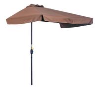 Outsunny 2.3m Half Parasol Semi Round Umbrella Patio Metal Frame Crank Handle for Balcony- NO BASE INCLUDED, Brown Brown