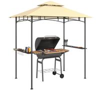 Outsunny 2.4 x 1.5 m (8' x 5') Grill Gazebo Canopy with LED Lights, Double Tiered Outdoor BBQ Gazebo Shelter with 2 Side Shelves, Storage Basket and Hooks for Garden, Barbecue, Picnic, Beige Beige