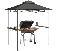 Outsunny 2.4 x 1.5 m (8' x 5') Grill Gazebo Canopy with LED Lights, Double Tiered Outdoor BBQ Gazebo Shelter with 2 Side Shelves, Storage Basket and Hooks for Garden, Barbecue, Picnic, Dark Grey Grey