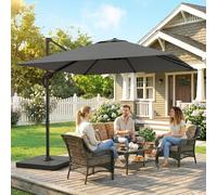 Outsunny 2.4 x 2.4 m Cantilever Parasol with Umbrella Weights, UPF50+ Offset Outdoor Umbrella w/360° Rotation and Easy Tilt Adjustment, Aluminium Pole, Hanging Sun Shade, Dark Grey