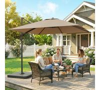 Outsunny 2.4 x 2.4 m Cantilever Parasol w/ Umbrella Weights - Khaki