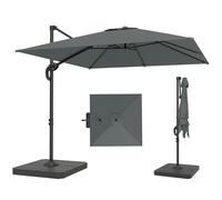 Outsunny 2.4 x 2.4 m Cantilever Parasol with Umbrella Weights, UPF50+ Offset Outdoor Umbrella w/360° Rotation and Easy Tilt Adjustment, Aluminium Pole, Hanging Sun Shade, Dark Grey