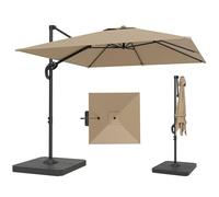 Outsunny 2.4 x 2.4 m Cantilever Parasol with Umbrella Weights, UPF50+ Offset Outdoor Umbrella w/360° Rotation and Easy Tilt Adjustment, Aluminium Pole, Hanging Sun Shade, Khaki