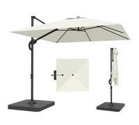 Outsunny 2.4 x 2.4 m Cantilever Parasol with Umbrella Weights, UPF50+ Offset Outdoor Umbrella w/360° Rotation and Easy Tilt Adjustment, Aluminium Pole, Hanging Sun Shade, Cream White