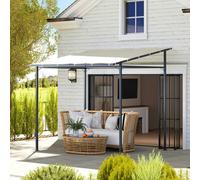 Outsunny 2.4 x 2.4 m Wall Mounted Pergola Gazebo, UPF30+, Dark Grey - Cream - Metal, Polyester - 238L x 238W x 235H cm