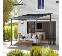 Outsunny 2.4 x 2.4 m Wall Mounted Pergola Gazebo with PA Coating Fabric and Metal Frame, UPF30+, Lean to Garden Gazebo, Wind Resistant Outdoor Sun Shade Shelter for Garden, Deck, Dark Grey Grey