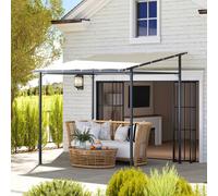 Outsunny 2.4 x 2.4 m Wall Mounted Pergola Gazebo, UPF30+, Cream White