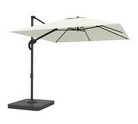 Outsunny 2.4 x 2.4m Cantilever Parasol with Umbrella Weights, UPF50+ Offset Outdoor Umbrella w/ Easy Tilt Adjustment, Cream White