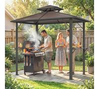 Outsunny 2.5 X 1.5 M Hardtop Bbq Grill Gazebo With Double Roof, Brown