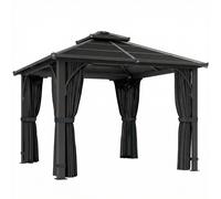 Outsunny 2.5 x 2.5 m Hardtop Gazebo Canopy with 7mm PC Roof, Garden Gazebo Permanent Pavilion with Netting, Curtains, Dark Grey