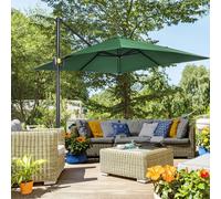 Outsunny 2.5 x 2.5m Patio Offset Parasol Umbrella Cantilever Aluminium Sun Shade Canopy Shelter 360° Rotation with Crank Handle & Cross Base - Green - Green - 245L x 245W x 248Hcm