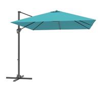 Outsunny 2.5 x 2.5m Patio Offset Parasol Umbrella Cantilever Hanging Aluminium Sun Shade Canopy Shelter 360° Rotation with Crank Handle and Cross Base, Blue