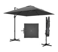 Outsunny 2.5 x 2.5m Patio Offset Parasol Umbrella Cantilever Hanging Aluminium Sun Shade Canopy Shelter 360° Rotation with Crank Handle and Cross Base, Dark Grey