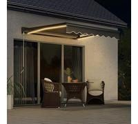 OUTSUNNY Electric Retractable Awning with LED Light & Aluminium Frame in Light Grey Outsunny Light Grey