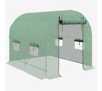 Outsunny 2.5 x 2m Walk-In Polytunnel Greenhouse, with Steel Frame, PE Cover, Roll-Up Door and 4 Windows, Green Green
