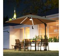 Outsunny 2.5m Cantilever Parasol, Garden Parasol with Lights, Dark Grey - Khaki - 246L x 246W x 260H cm