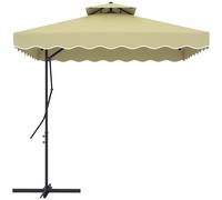 Outsunny 2.5m Cantilever Parasol with Easy Lever, Square Double Top Garden Parasol Umbrella with Ruffles and Cross Base, Overhanging Outdoor Sun Shades, Beige Beige