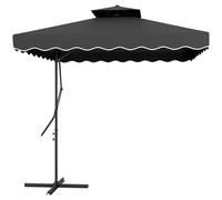 Outsunny 2.5m Cantilever Parasol with Easy Lever, Square Double Top Garden Parasol Umbrella with Ruffles and Cross Base, Overhanging Outdoor Sun Shades, Black Black