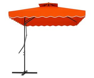 Outsunny 2.5m Cantilever Parasol with Easy Lever, Square Double Top Garden Parasol Umbrella with Ruffles and Cross Base, Overhanging Outdoor Sun Shades, Orange