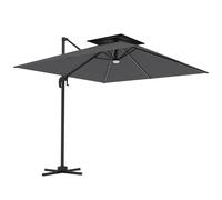 Outsunny 2.5m Cantilever Parasol with Solar Powered LED Lights, Double Top Square Overhanging Garden Parasol with 360 Rotation, Tilt Adjustment, Crank Handle, Dark Grey Dark Grey