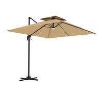Outsunny 2.5m Cantilever Parasol - Garden Parasol With Lights - Khaki | TJ Hughes