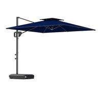 Outsunny 2.5m Garden Cantilever Parasol with Fillable Base, Up to 40kg, Double Top Garden Parasol, Square Overhanging Patio Umbrella with Crank Handle and Tilt for Outdoor Sun Shade, Blue