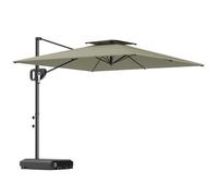 Outsunny 2.5m Garden Cantilever Parasol with Fillable Base, Up to 40kg, Double Top Garden Parasol, Square Overhanging Patio Umbrella with Crank Handle and Tilt for Outdoor Sun Shade, Light Grey