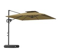 Outsunny 2.5m Garden Cantilever Parasol with Fillable Base, Up to 40kg, Double Top Garden Parasol, Square Overhanging Patio Umbrella with Crank Handle and Tilt for Outdoor Sun Shade, Khaki
